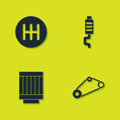 Set Gear shifter, Timing belt kit, Car air filter and muffler icon. Vector