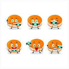 Photographer profession emoticon with orange dorayaki cartoon character. Vector illustration