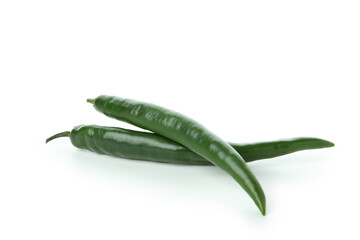 Green hot peppers isolated on white background