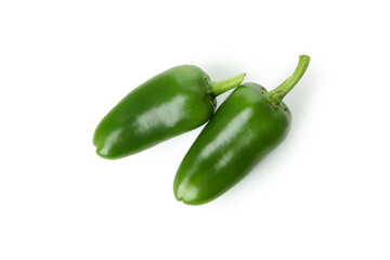 Green hot peppers isolated on white background