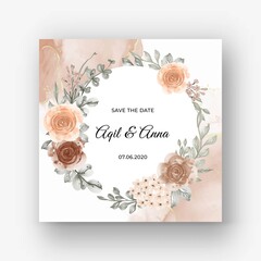 Beautiful rose frame background for wedding invitation with beige soft pastel color