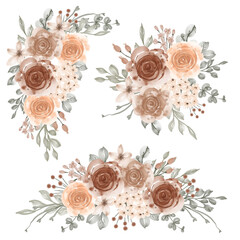 watercolor set of flower arrangement beige soft pastel color © orchidart
