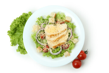 Plate with Caesar salad isolated on white background