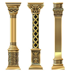 Set of golden decorative columns in oriental style