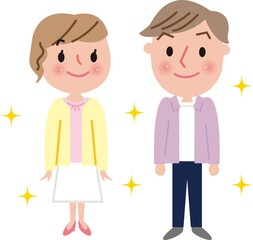 若い夫婦、全身、普段着