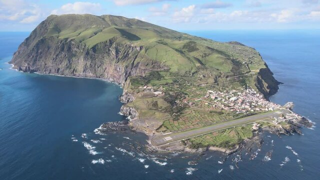 The aerial view of Corvo Island in the Azores