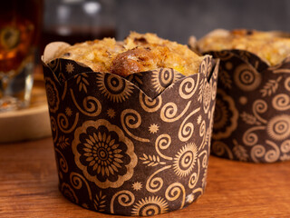 Banana muffin cakes with a cup of iced coffee