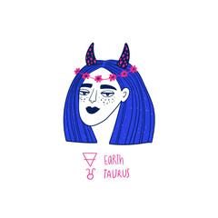 Taurus zodiac sign with funky girl