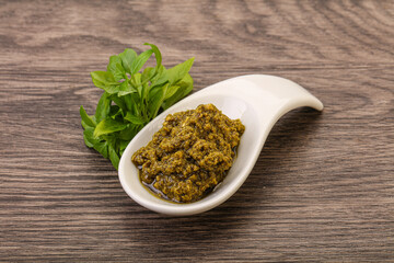 Green sauce pesto with basil