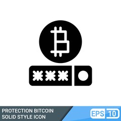 Secure and protected bitcoin solid style icon. vector illustration isolated on white background. EPS 10