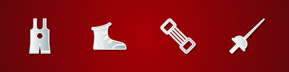 Set Wrestling singlet, Sport boxing shoes, Chest expander and Fencing icon. Vector