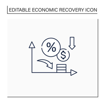 Low Interest Rates Line Icon.Stimulate Economic Growth. Low Percentage To Physical And Financial Assets. Business Concept. Isolated Vector Illustration.Editable Stroke