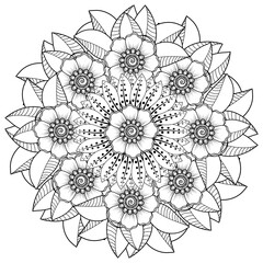 Mehndi flower for henna, mehndi, tattoo, decoration. decorative ornament in ethnic oriental style. doodle ornament. coloring book page.