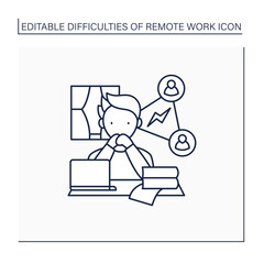 Remote work line icon. Collaboration, communication issues. Inability to fast communicate.Career difficulties concept. Isolated vector illustration. Editable stroke