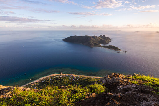 View over the Yasawa islands at sunset ; Fiji