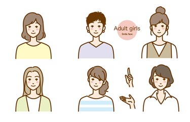 笑顔の女性達のイラストカット 正面 微笑み ベクター 