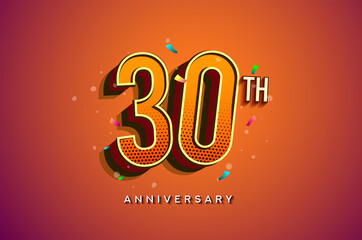 30th Anniversary Logo Design With Colorful Confetti, Birthday Greeting card with Colorful design elements for banner and invitation card of anniversary celebration.