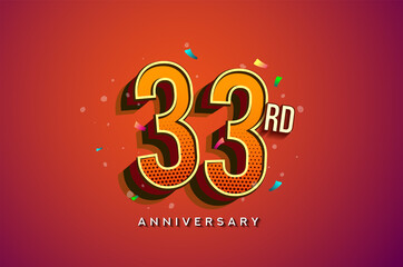 33rd Anniversary Logo Design With Colorful Confetti, Birthday Greeting card with Colorful design elements for banner and invitation card of anniversary celebration.