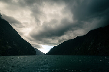 Dramatic clouds over Milford Sound, New Zealand
