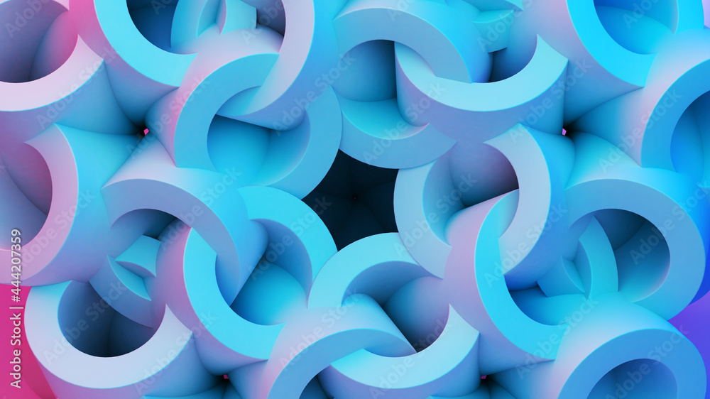 Poster scientific or technology abstractions with rings flying in surreal symmetric structure. abstract bac