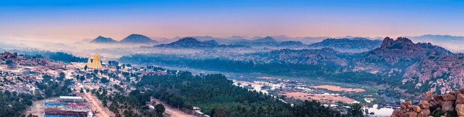 Virupaksha Temple as seen from Matanga Hill in Hampi, Karnataka, India