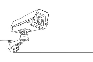 Continuous one line of big traffic camera in silhouette on a white background. Linear stylized.Minimalist.