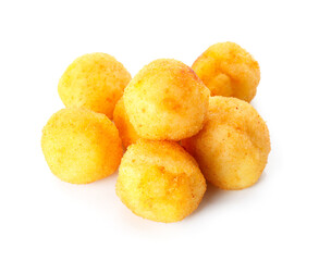 Fried potato balls on white background