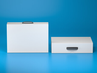 blank white carton Box With Handle Mockup. Package carton box for branding LED, monitor, display, laptop, notebook, TV, computer, tablet, Video game console and etc. isolated, 3d render