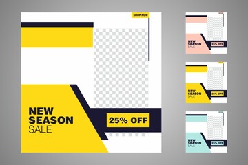 New set of editable minimal banner templates. Suitable for social media posts and web or internet ads. Vector illustration with photo college.