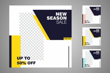 New set of editable minimal banner templates. Suitable for social media posts and web or internet ads. Vector illustration with photo college.