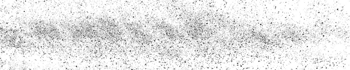 Black Grainy Texture Isolated On White. Panoramic Background. Dust Overlay. Dark Noise Granules. Wide Horizontal Long Banner For Site. Vector Illustration, EPS 10.