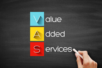 VAS - Value Added Services acronym, business concept background on blackboard - obrazy, fototapety, plakaty