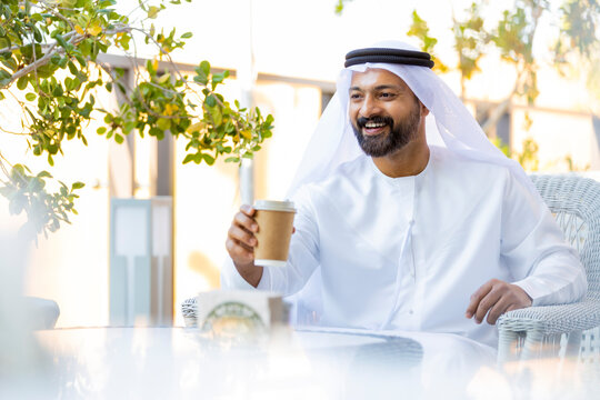 Middle Eastern Arab Emirati man at the Cafe in Dubai, United Arab Emirates