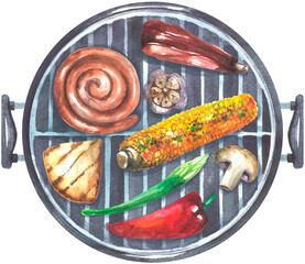 Top Barbecued assorted delicious grilled meat with vegetables - obrazy, fototapety, plakaty