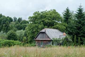 old wooden cottage at the forest in east europe