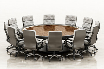 Round table and chairs isolated on white background. 3D illustration