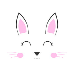 Rabbit, cat, kitten. Cartoon character. Valentine's card. Baby pet background. Flat design.