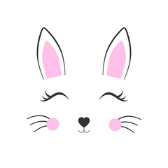 Rabbit, cat, kitten. Cartoon character. Valentine's card. Baby pet background. Flat design.