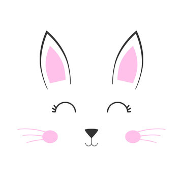 Rabbit, cat, kitten. Cartoon character. Valentine's card. Baby pet background. Flat design.