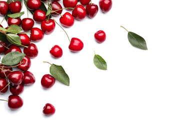 Tasty ripe cherries on white background