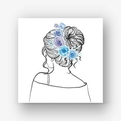 hand drawn Bride with beautiful hairstyle flower watercolor illustrationhand drawn Bride with beautiful hairstyle flower blue watercolor illustration