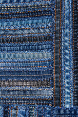 Denim fabric pattern in patchwork style.