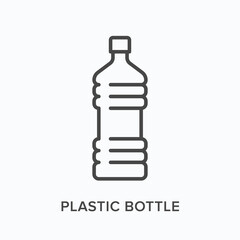 Plastic bottle flat line icon. Vector outline illustration of drink container. Black thin linear pictogram for aqua storage