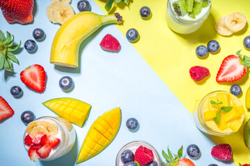 Set of various fruit berry yoghurts