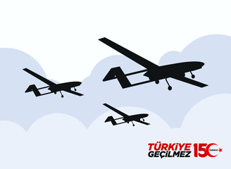Turkish Holiday. 15 Temmuz. Turkiye Gecilmez (Translation: Turkey is impassable). Unmanned Aerial Vehicles Symbol. Logo Vector Illustration. Eps 10.