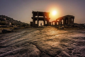 Fototapeta na wymiar Ancient Vijayanagara Empire civilization ruins of Hampi, Karnataka, India