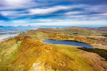 Aerial view of Lough Na Lughraman seen from Slieve Tooey in County Donegal - Ireland