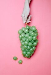 Women Holding Grape .pink colour background