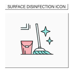 Mopping color icon. Bucket and mop sparkling with tidiness linear pictogram. Concept of floor cleaning, house maintenance service and tidy household.Isolated vector illustration
