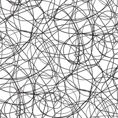 Seamless chaos pattern. Abstract texture. Chaotic lines. Intricate wallpaper. Hand drawn dinamic scrawls. Black and white illustration. Background with lines and waves. Universal texture. Art creation